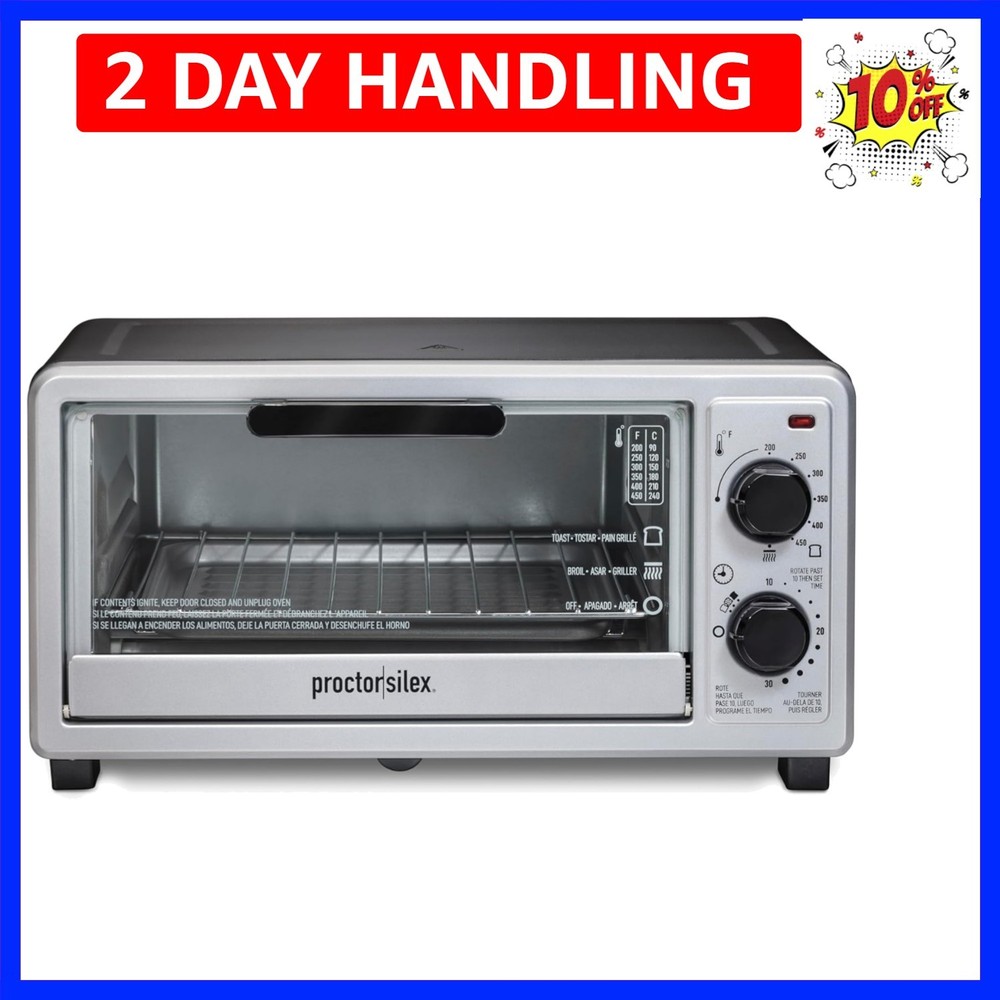 4 Slice Multi-Function Toaster Oven with Timer & Auto Shut-Off - Black & Silver