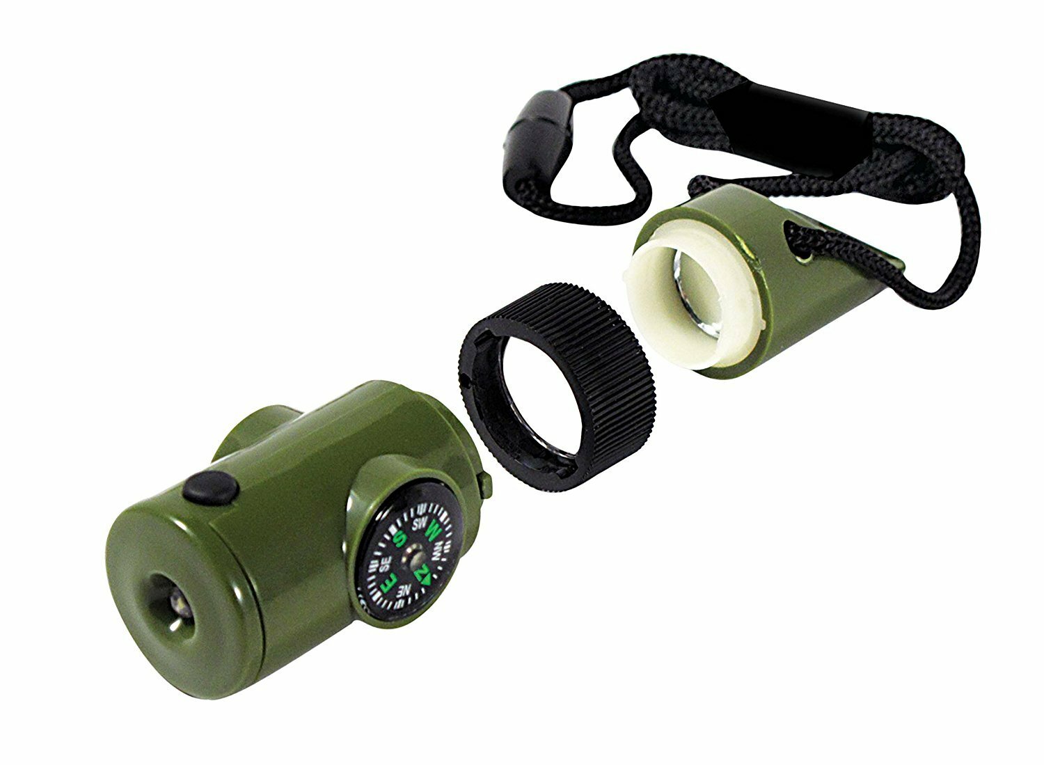 7-in-1 Military Emergency Survival Whistle Kit - Compass, LED Light, Thermometer