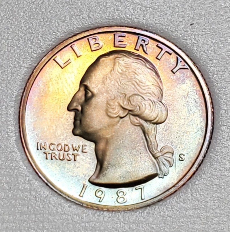 TONED 1987 S WASHINGTON QUARTER PROOF UNC #C3294