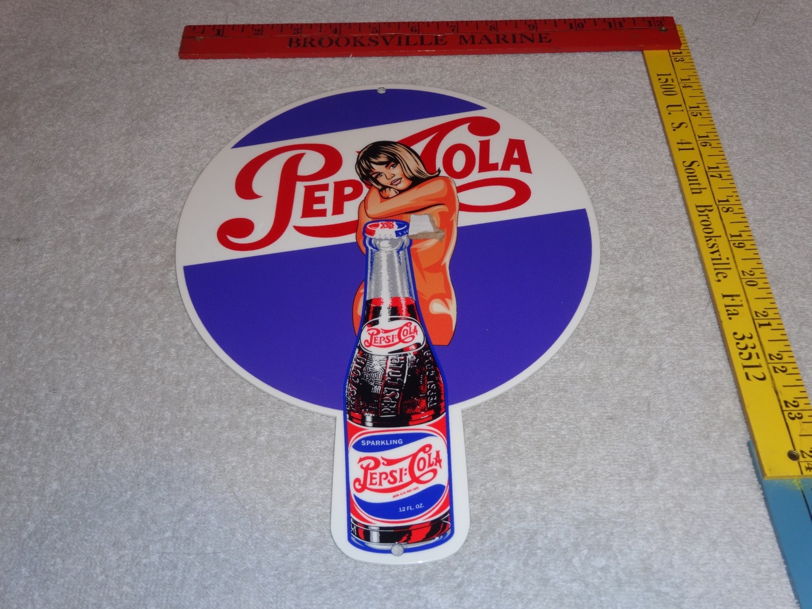 VINTAGE SPARKLING PEPSI COLA SODA BOTTLE &👩 WOMAN 12" METAL GASOLINE & OIL SIGN