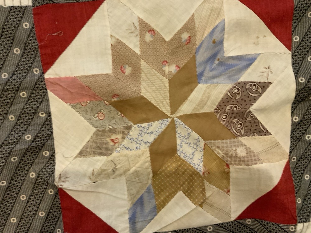 Patchwork Quilt Top Piece, Late 1800’s, Star Pattern, Early Calico Prints