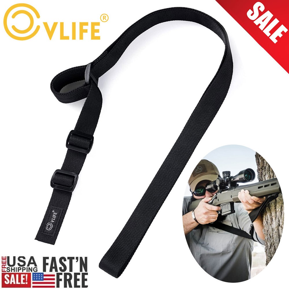 2 Points Rifle Sling - Adjustable Gun Sling With Fast-Loop 1.25" Webbing / Black