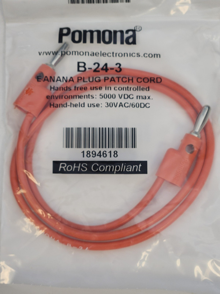 POMONA B-24-3 BANANA PLUG ORANGE STACKABLE PATCH CORD,