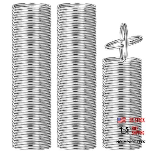 Metal Split Key Rings, 200 Pack, 1 Inch Diameter, Silver, for DIY Projects and