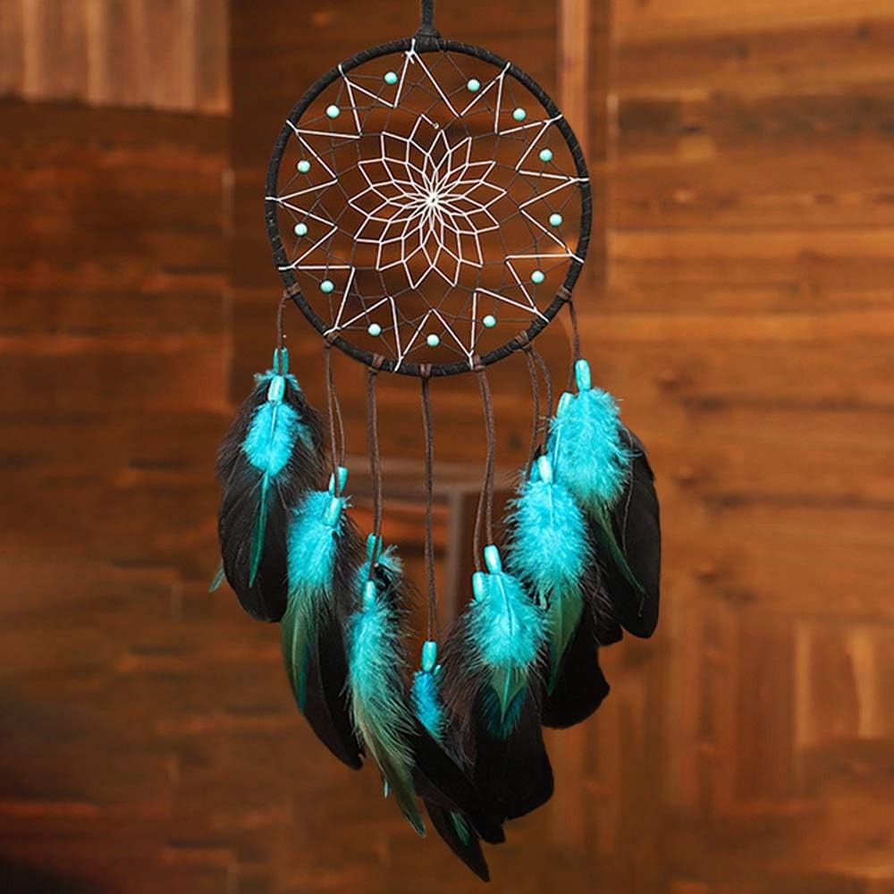 Blue Dream Catchers Handmade, Boho Traditional Circular Net for Wall Hanging