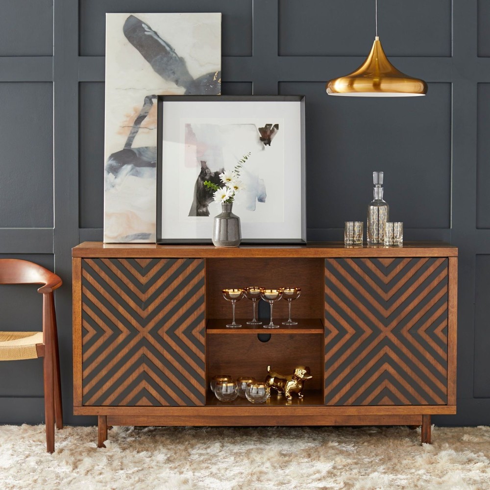 Mid Century Modern Sideboard 2 Door Cabinet Cupboard Buffet Table Solid Wood BRN