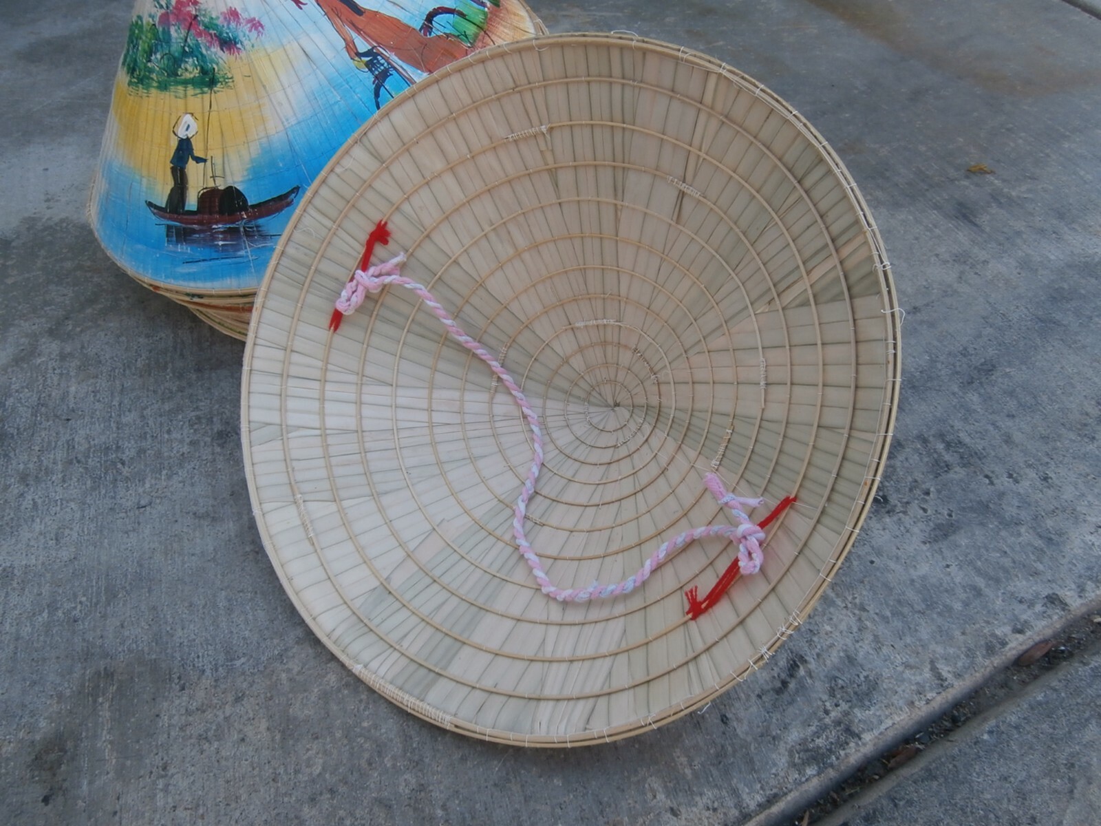 vietnamese bamboo palm leaf conical hat (non la) w/hand painted pictures for kid