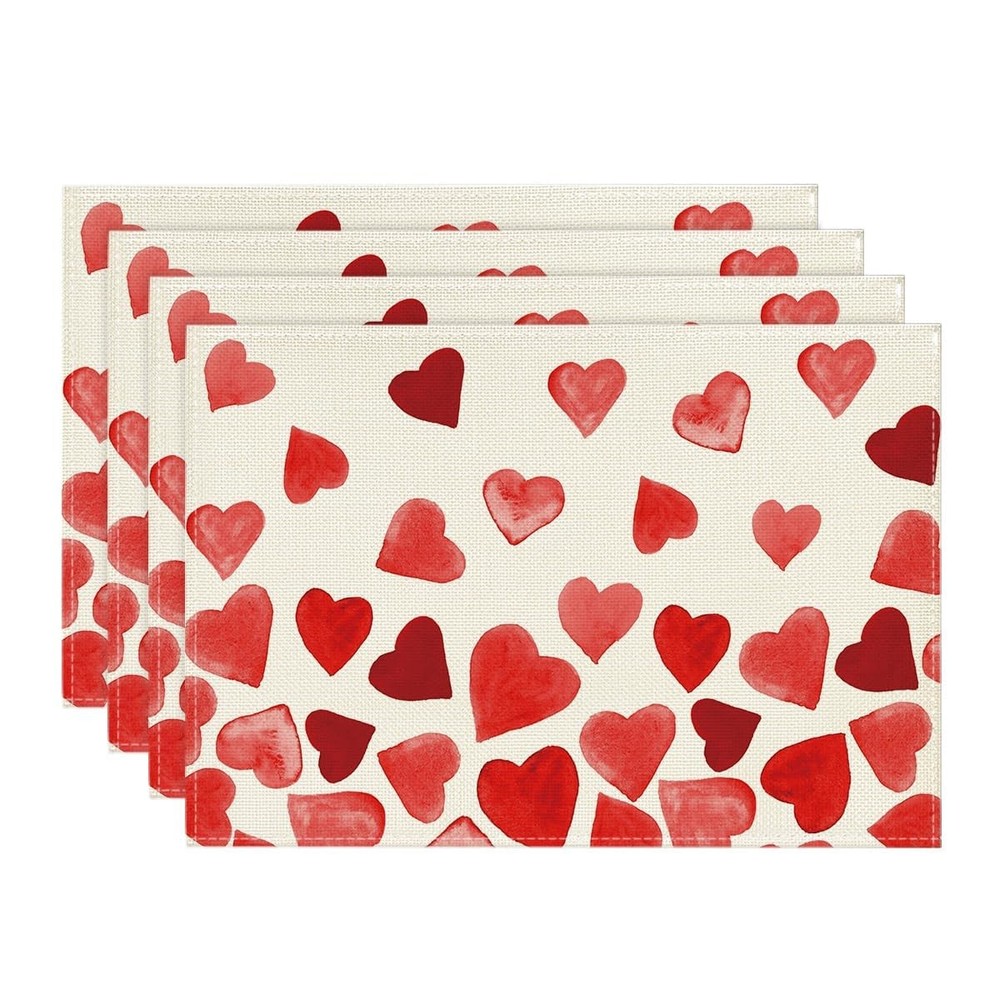 Artoid Mode Red Hearts Love Placemats Set Rectangular 4 Pcs, 12" x 18",