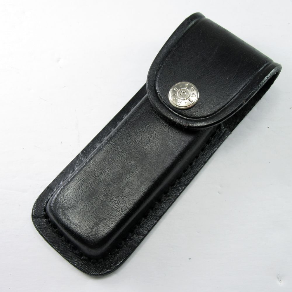 NEW Pocket Knife Sheath Black Genuine Leather Belt Case For 5" Folding Knife