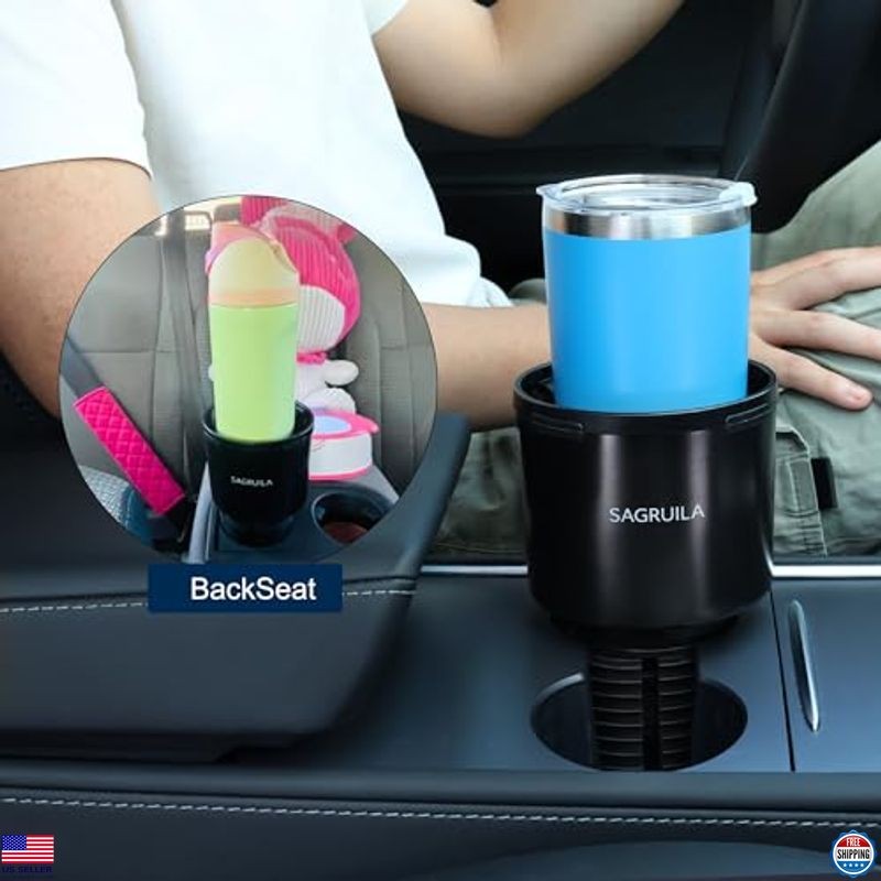 Car Cup Holder Expander - Stretchable Rubber Base Adapter for Large Bottles -