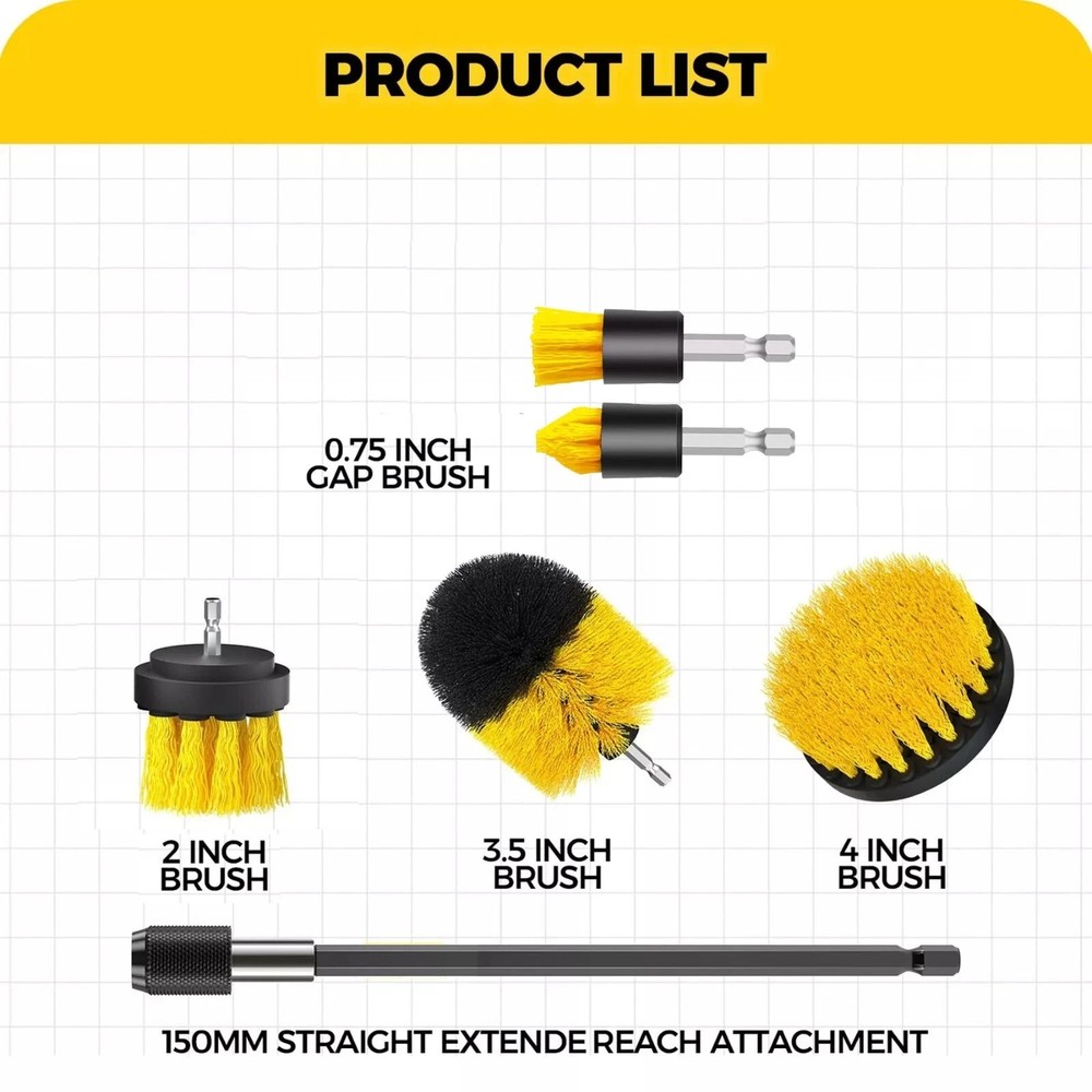 6 Pack Drill Brush Attachment Scrubber Brushes Set Kit with Adapter