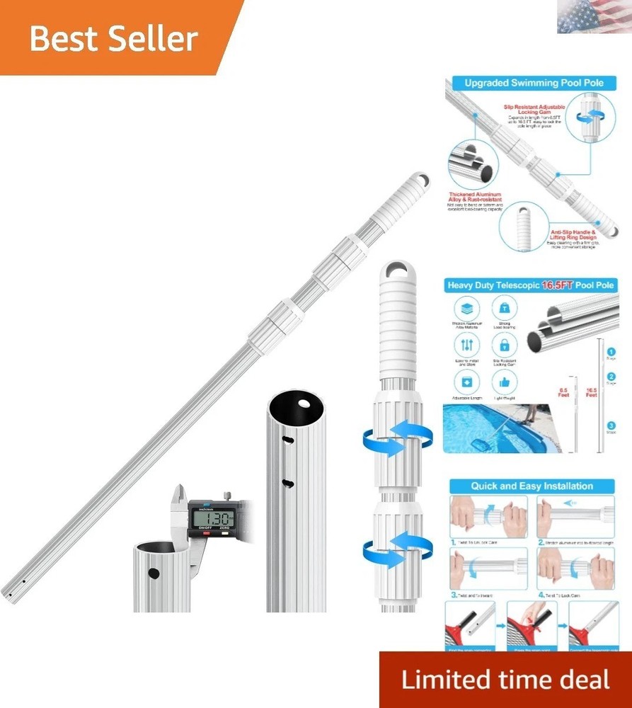Versatile 16.5ft Telescopic Pool Pole - Fits All Accessories, Rust Resistant