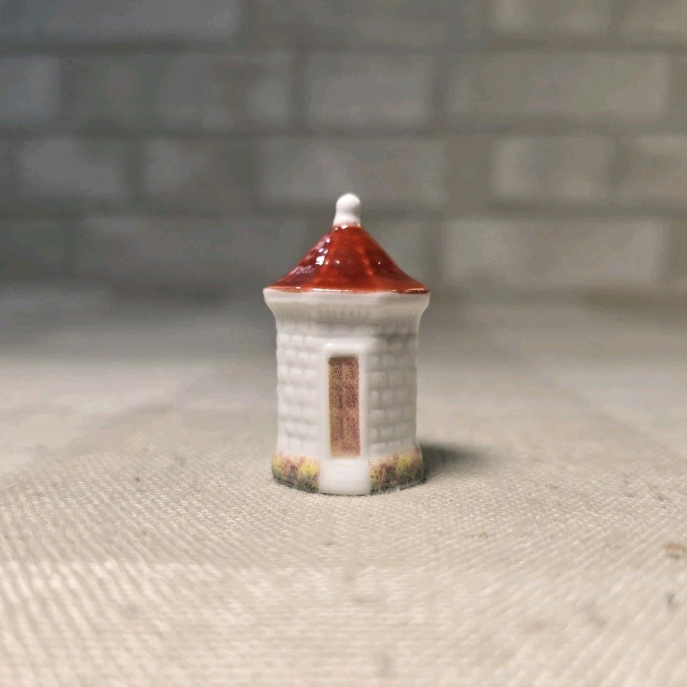 Porcelain Lighthouse Thimble Ceramic White Brick Red Roof