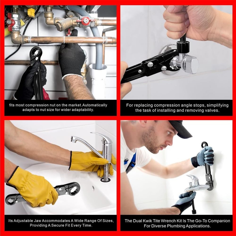 Angle Stop Wrench Kit Plumbing Tool For Compression Stops Nuts Black