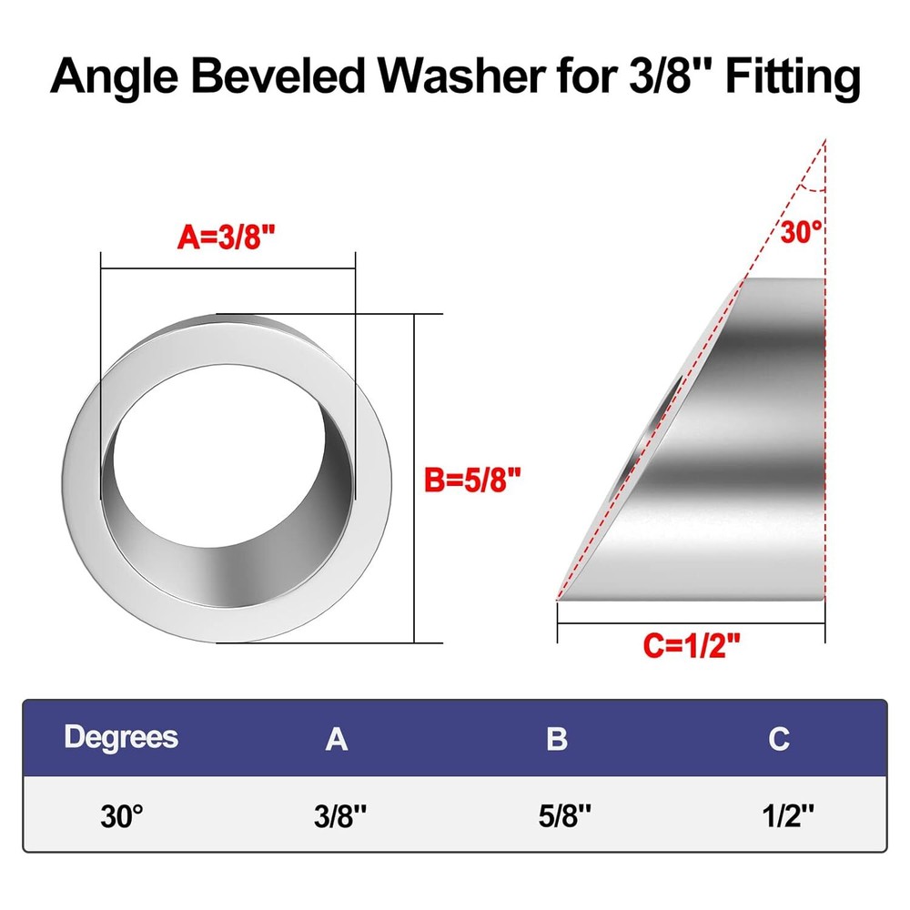 3/8" ID Angle Washers f Cable Railing Stair Ends 30 Degree Angle Beveled 20 Pack