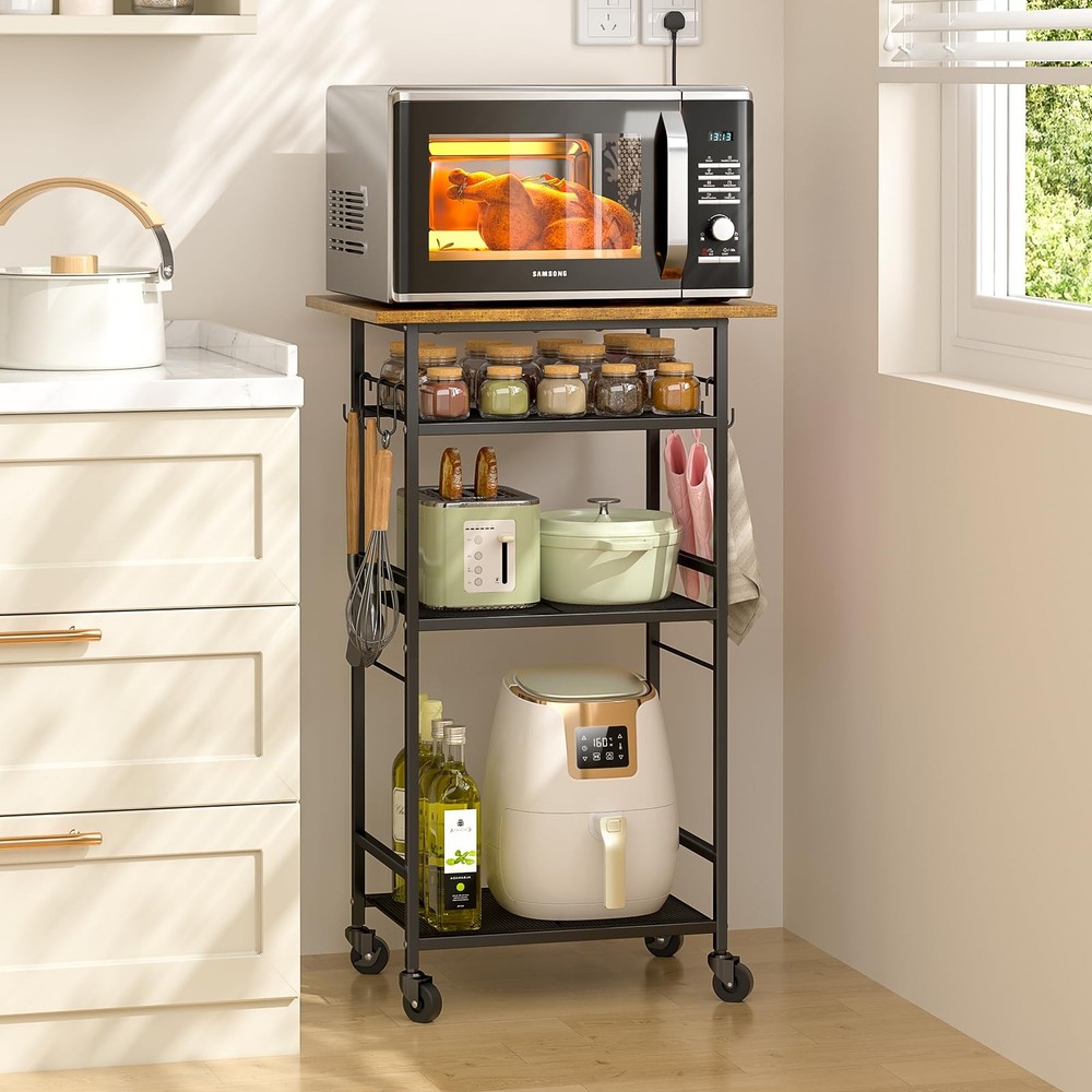 Rolling Kitchen Microwave Cart, 4 Tier Microwave Table Stand with Storage, Ki...