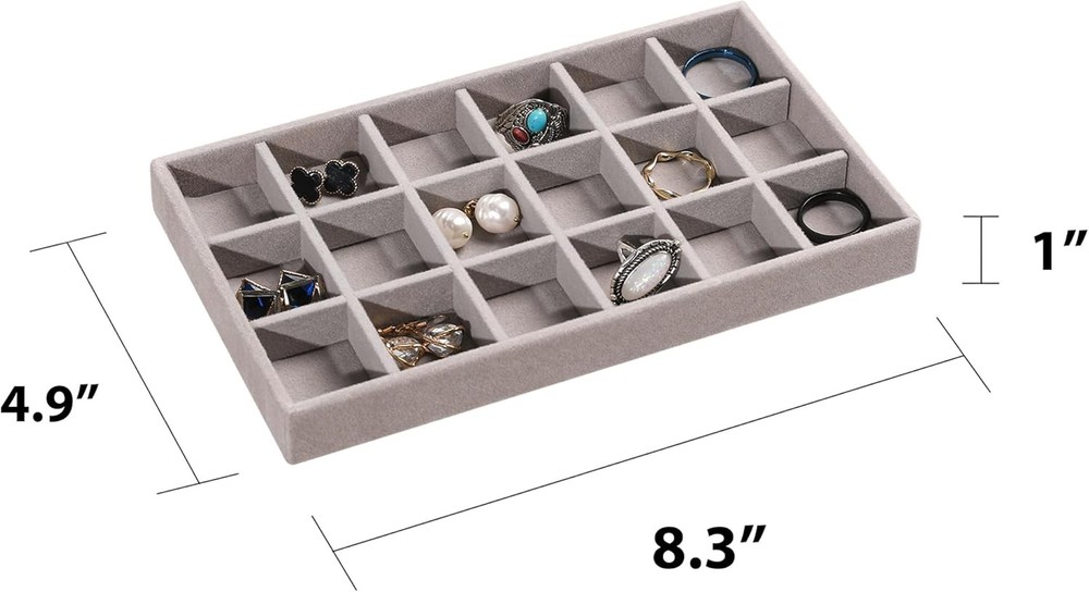 Stackable Velvet Jewelry Organizer Trays Drawer Inserts 6pcs Grey