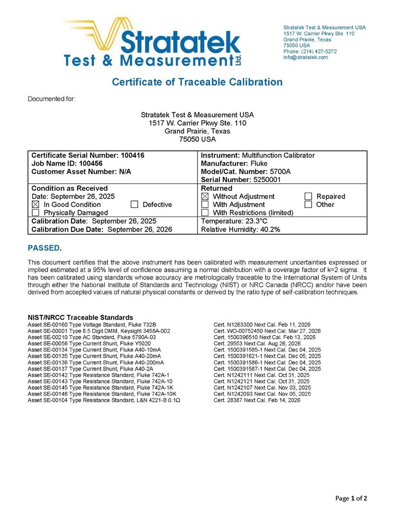 Fluke 5700A Multifunction Calibrator NIST Traceable Calibrated