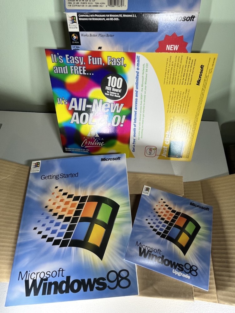 Microsoft Windows 98 Upgrade Big Box: CD, Key Code, Book, Ad inserts