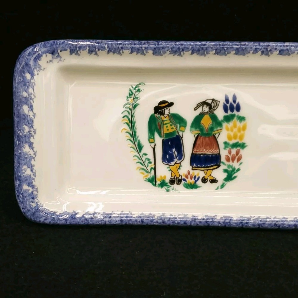 QUIMPER Rectangular Butter Tray Pickle Dish Blue Border