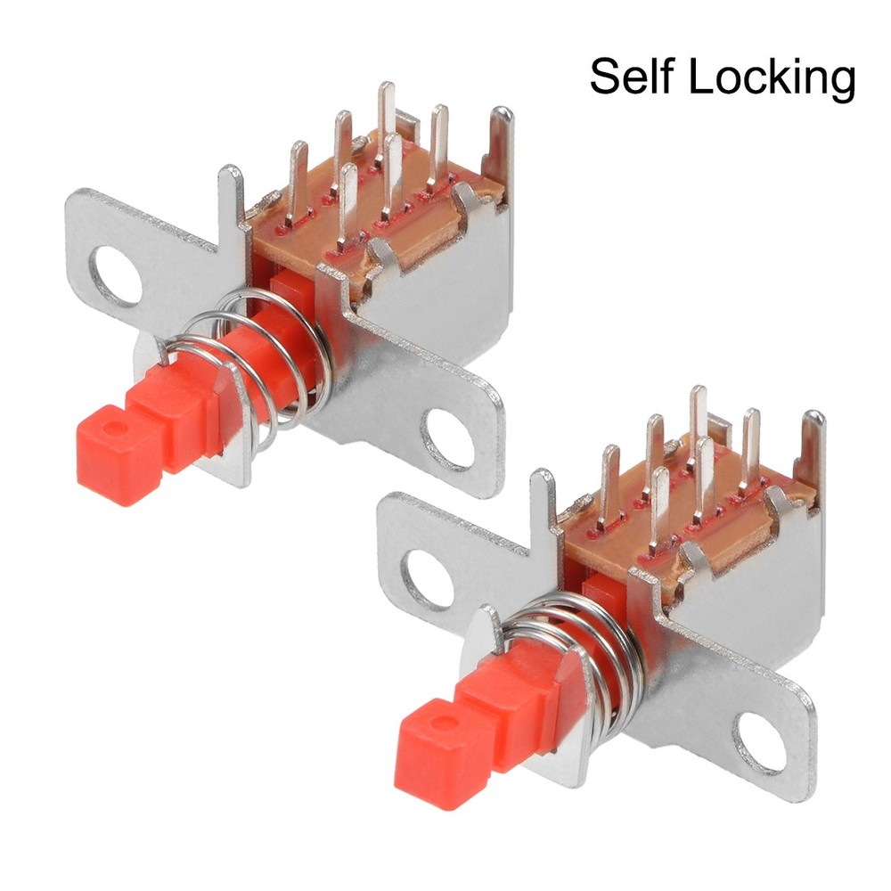Push Button Switch, DPDT 6 Pin 1 Position Self-Locking Red 5pcs
