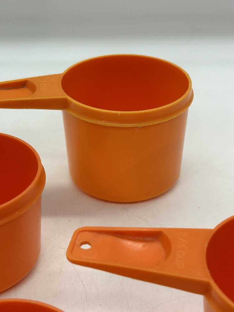 Vintage 6 Pc Set Orange Tupperware Stacking Nesting Measuring Cups