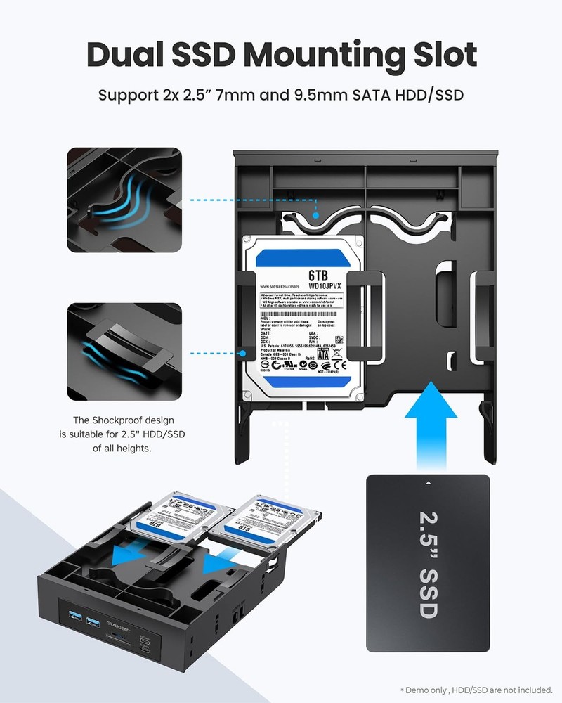 GRAUGEAR 5.25” Front Panel USB Hub, Internal SD/microSD Card Reader for De