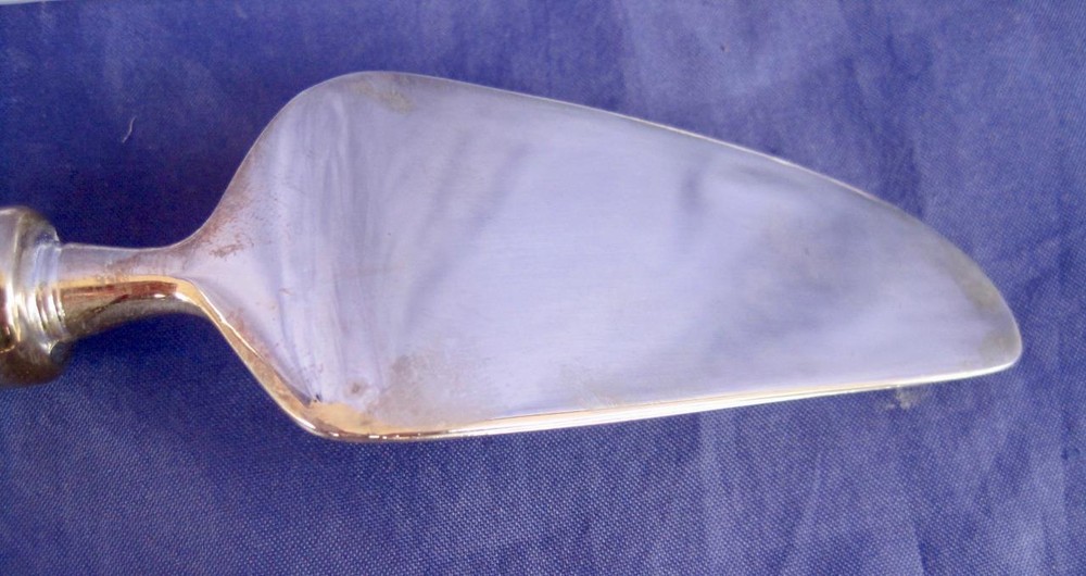 Mikasa Rousseau 2 pc Cake Knife Cheese Server Austria Clear Handle Silver Plate