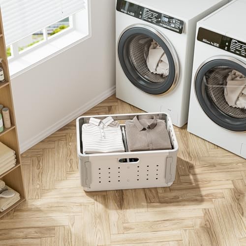 Laundry Basket with Divider for Pre-Sorting, 42L Stackable Plastic 1 Pack