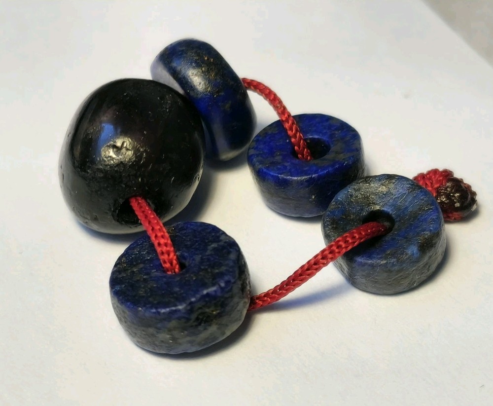 5 ANCIENT RARE LAPIS LAZULI & GARNET BEADS