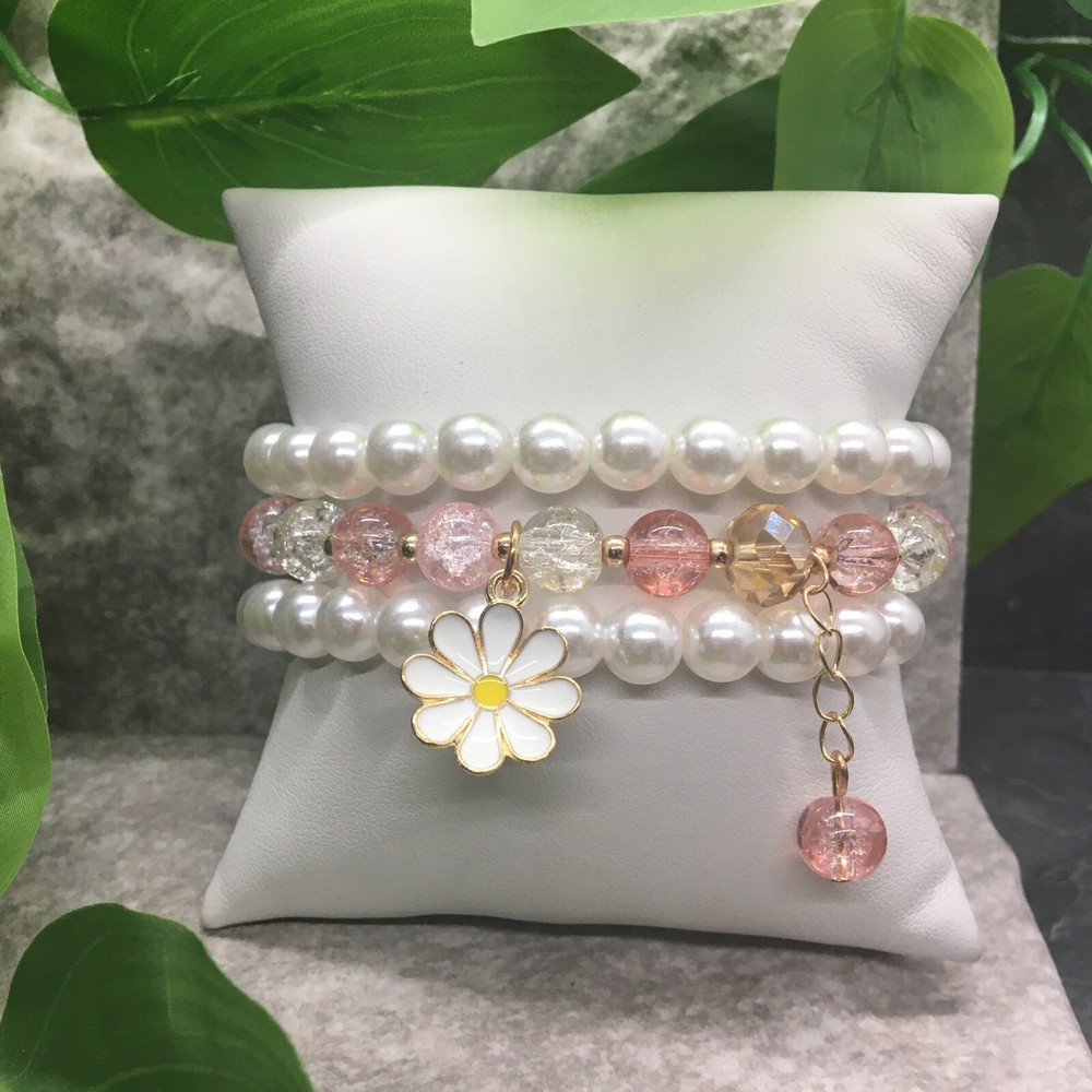 3 PC Handmade Boho Beaded Stackable Stretch Bracelet Set New Free Ship 8975 8976