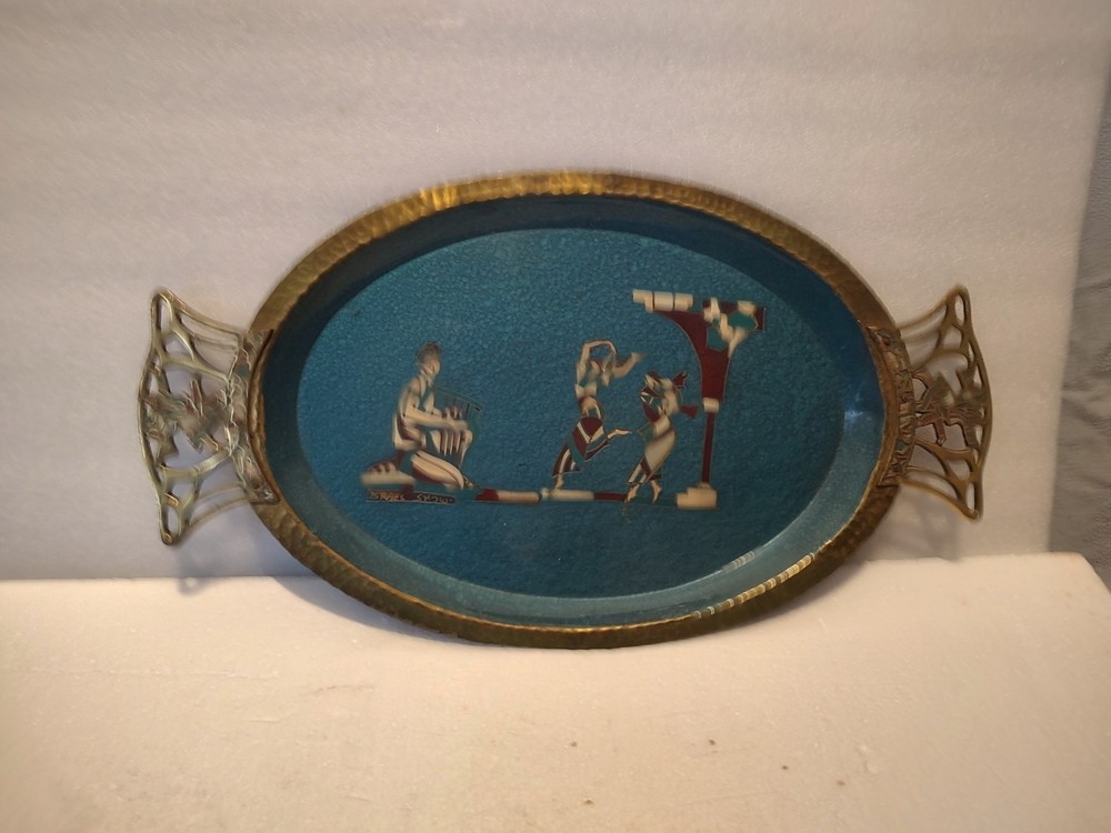 Vintage Brass Enamel Tray Possibly Middle Eastern
