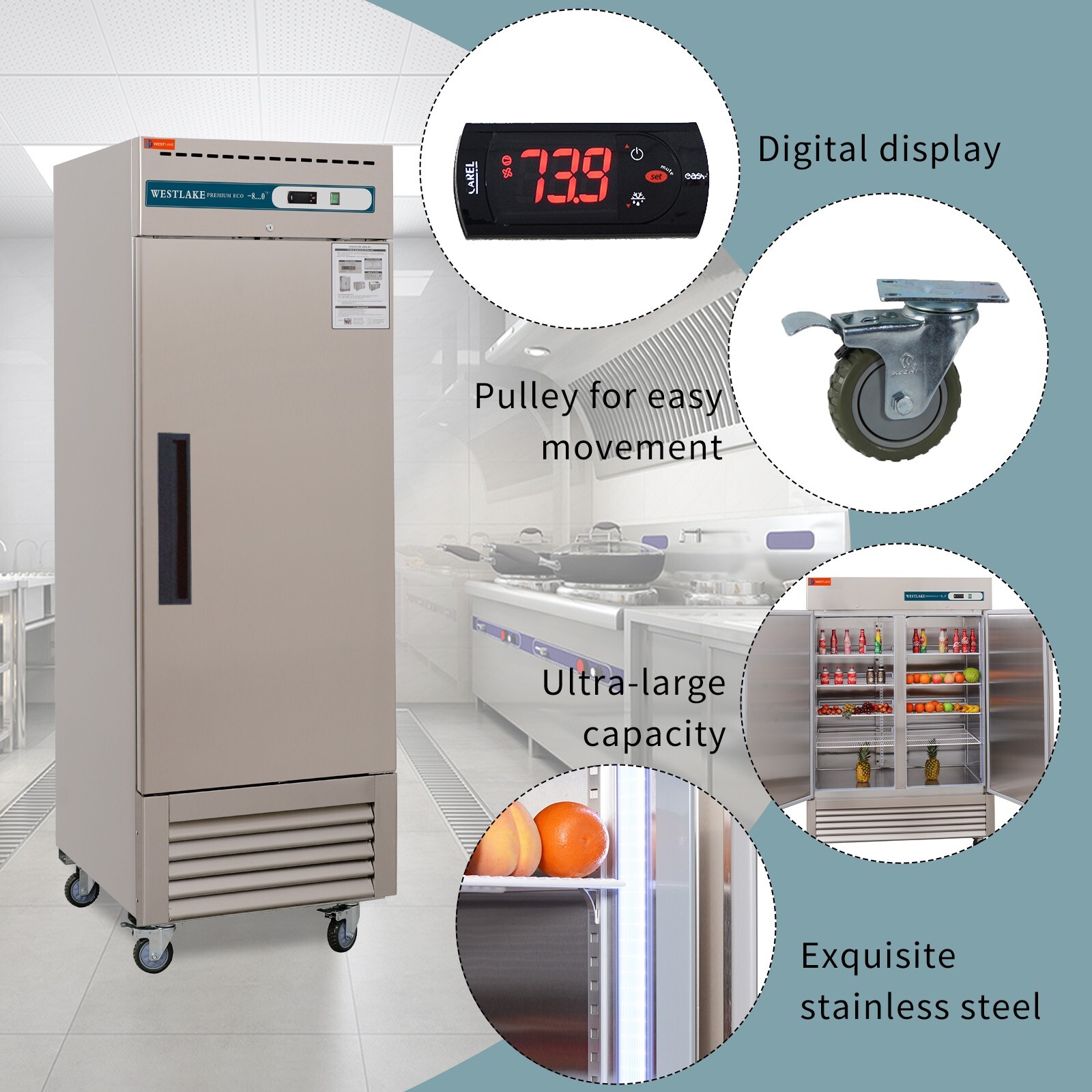 27' W Reach-in Commercial Freezer Stainless Steel 1 Door 23 Cu.ft Capacity ETL