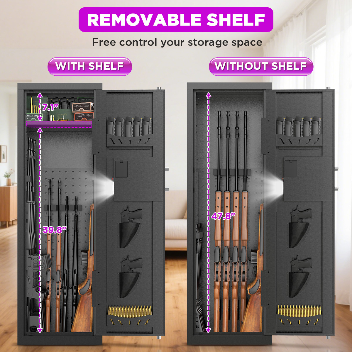 8-10 Rifle Pistols Cabinet Gun Safe Quick Access for Home Security Unassembly