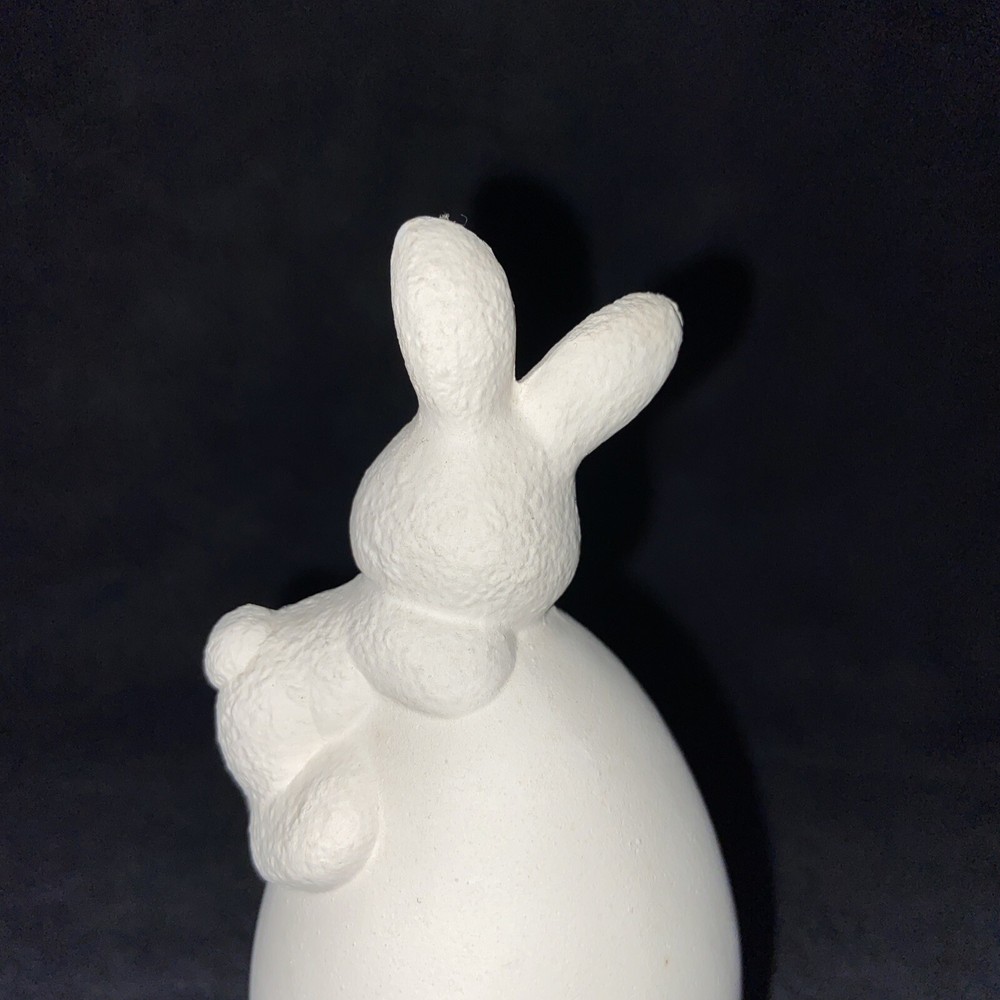 Ceramic Bisque Ready to Paint Rabbit on Egg Figurine Easter Spring 4.25 Inch