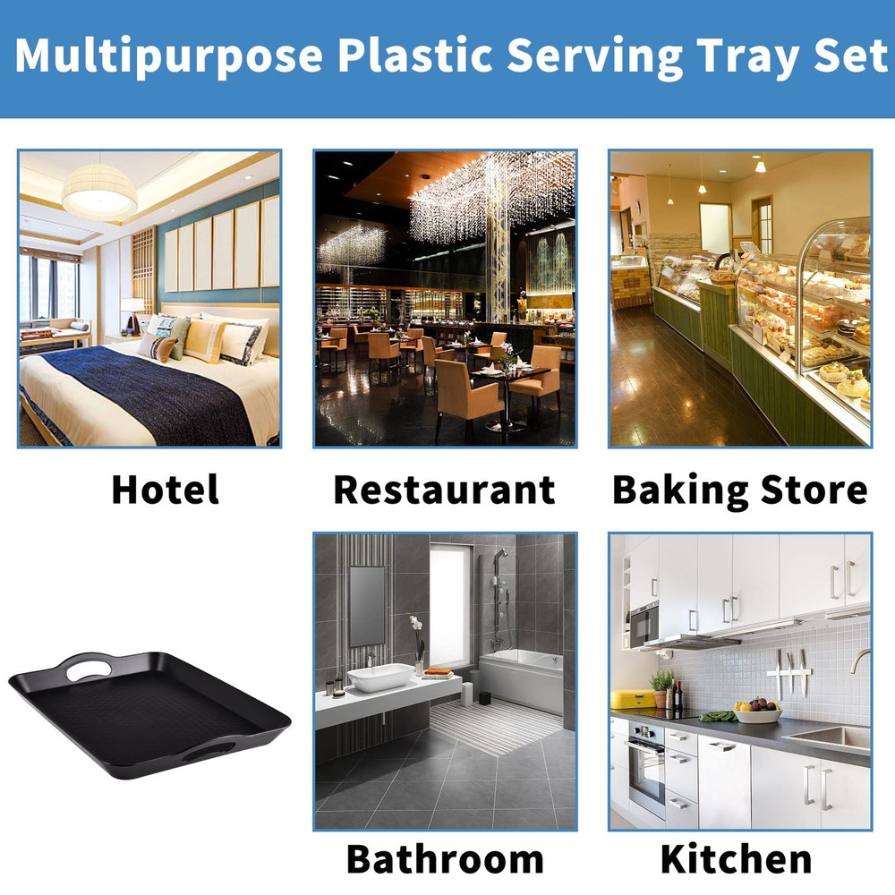 2 Pack 12.2x16 inch Multi-Purpose Rectangular Non Slip Serving Trays Plastic