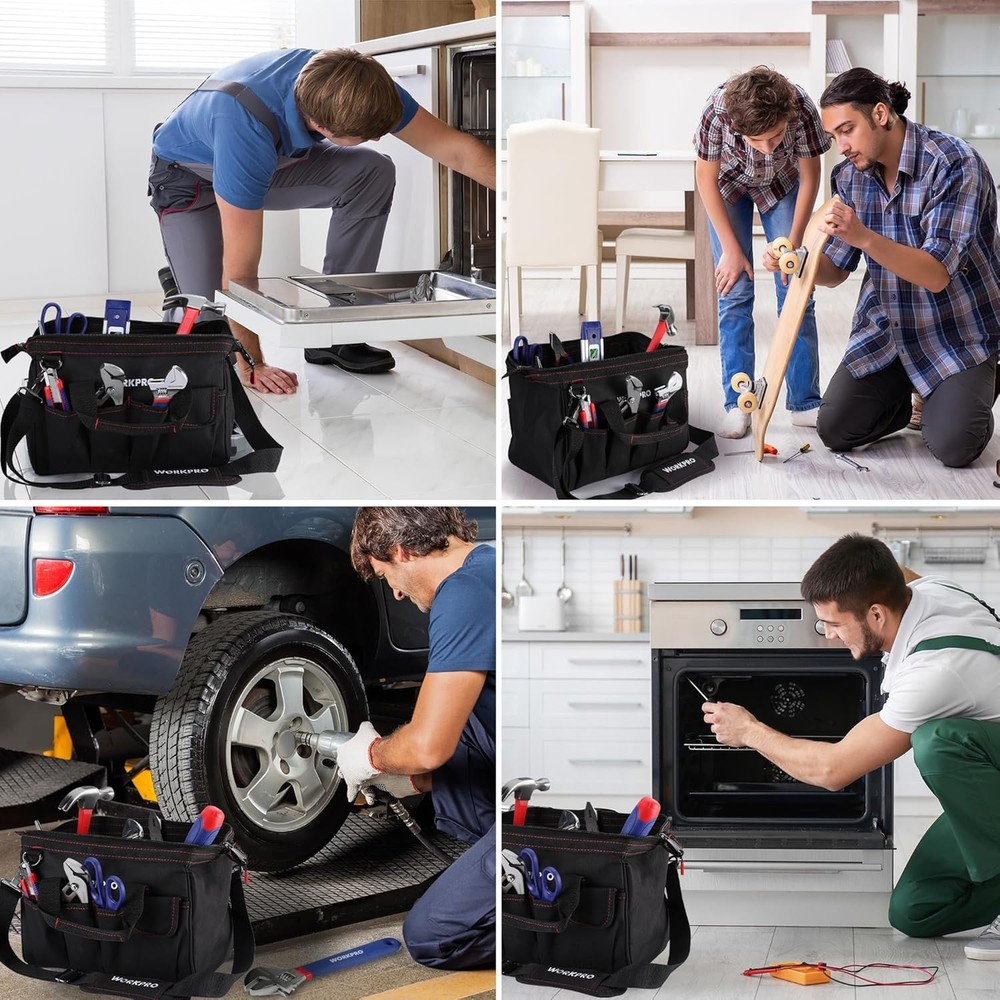 14-Inch Multi-Pocket Tool Organizer with Adjustable Strap - Durable Black Design