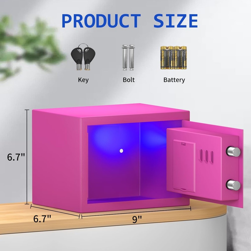 Pink Safe Box with Sensor Light, Electronic Digital Keypad, Steel Constructio...