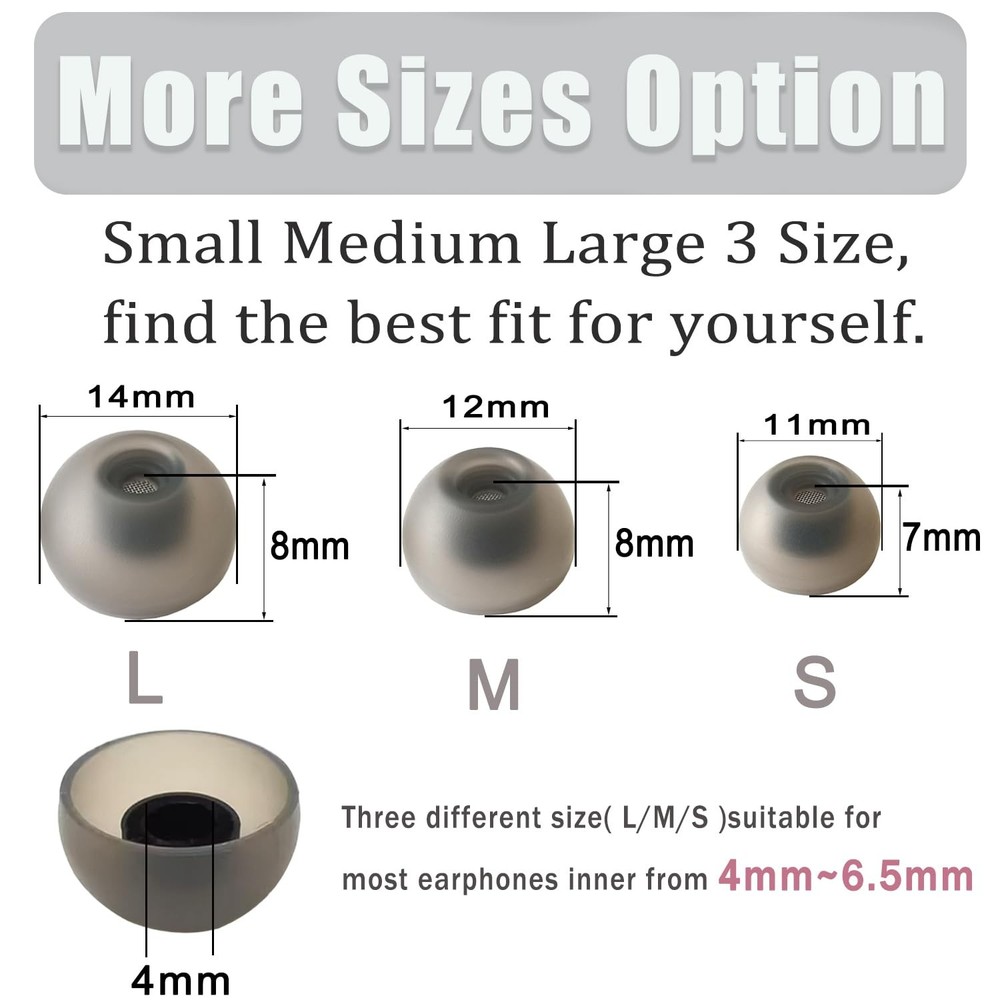 Soft Silicone Earbuds Tips(Fine Mesh)-Universal Small/Medium/Large, Black