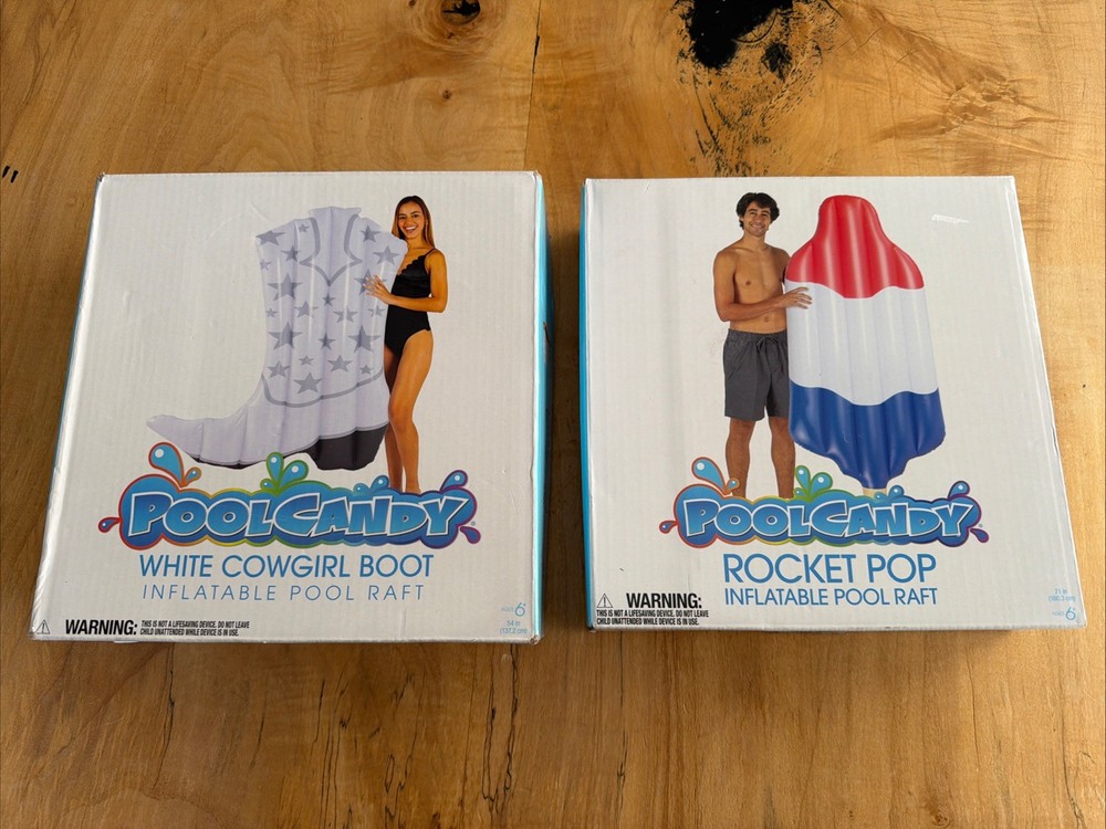 PoolCandy Cowgirl Boot Inflatable Pool Float 54" & Rocket Pop Float 71” Set