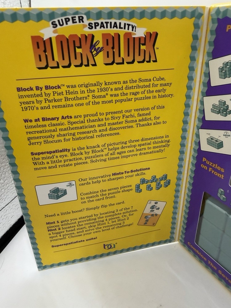 Binary Arts Block by Block Puzzle NEW Open Box Complete Soma Cube Brain Teaser