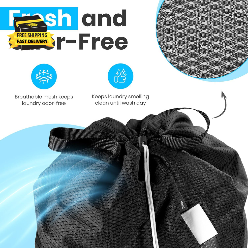 Extra Large Mesh Laundry Bag with Handles & Shoulder Strap – Heavy Duty, Machine