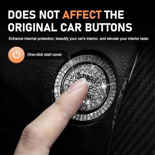 Car Engine Start Button Cover, Sparkling Rhinestone Push Start 2 PCS White