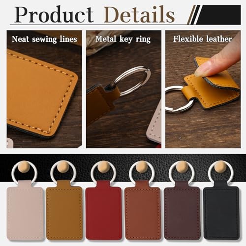 30 Pcs Leather Key Fob Kit, Rectangular Leather Keychain Multicolor-1, 30 Pcs