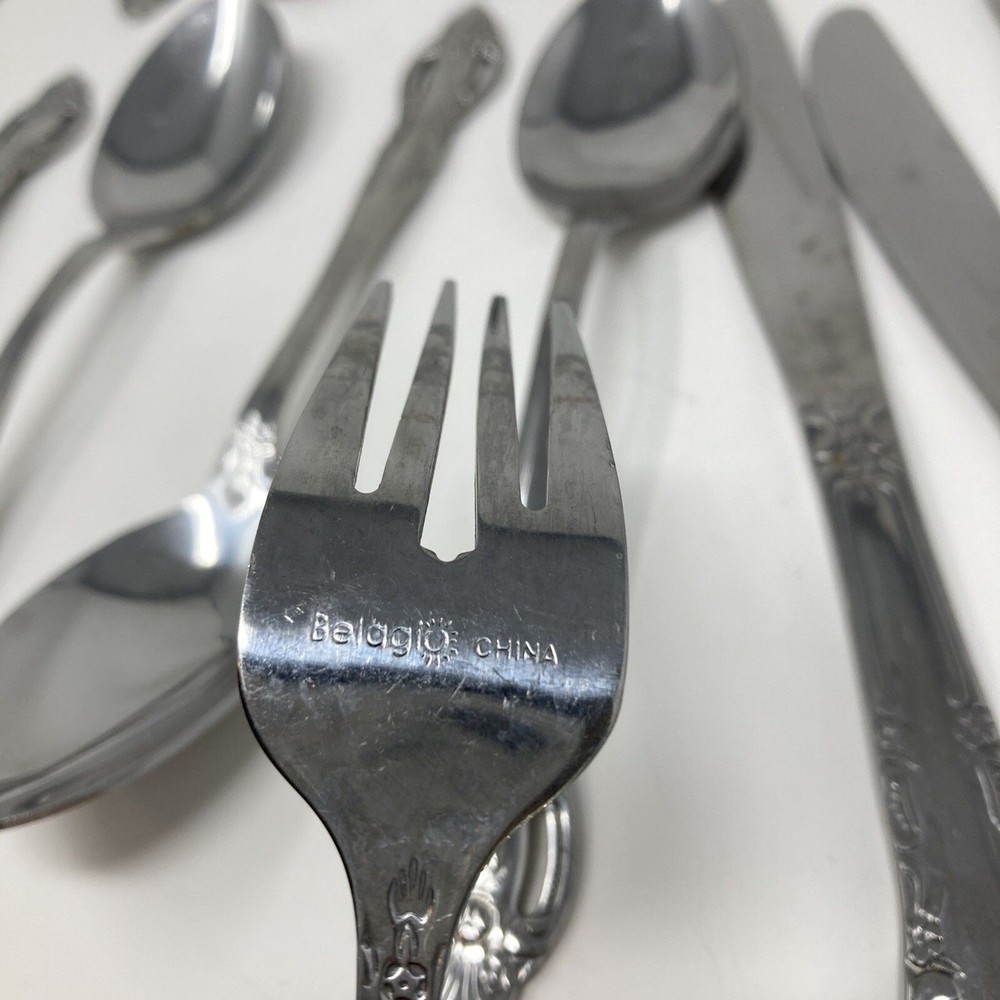 Belagio Stainless Baroque Ornate Pierced Floral Scroll Flatware Partial Set