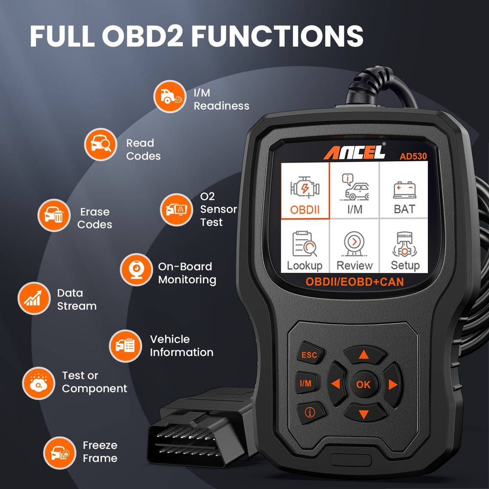 ANCEL AD530 OBD2 Code Reader Scanner Battery Test & Check Engine Diagnostic Tool