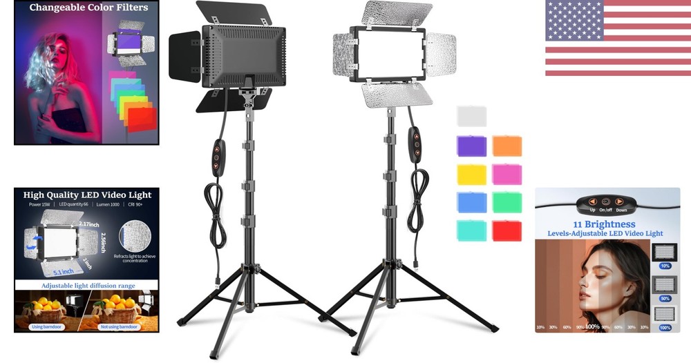 Versatile Photography Lighting Kit with 2 LED Lights & Dimmable Brightness
