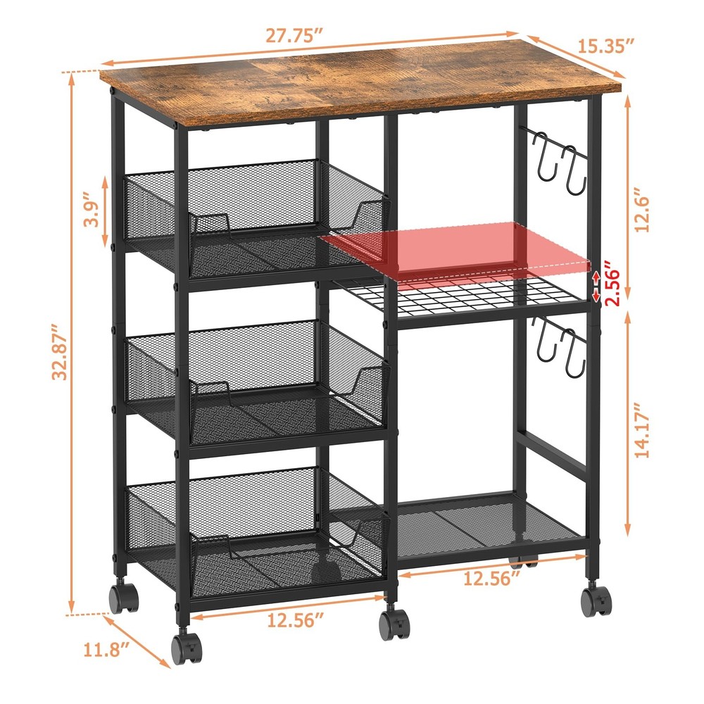 Rolling Kitchen Storage Microwave Cart, Kitchen Island with Adjustable Shelf ...