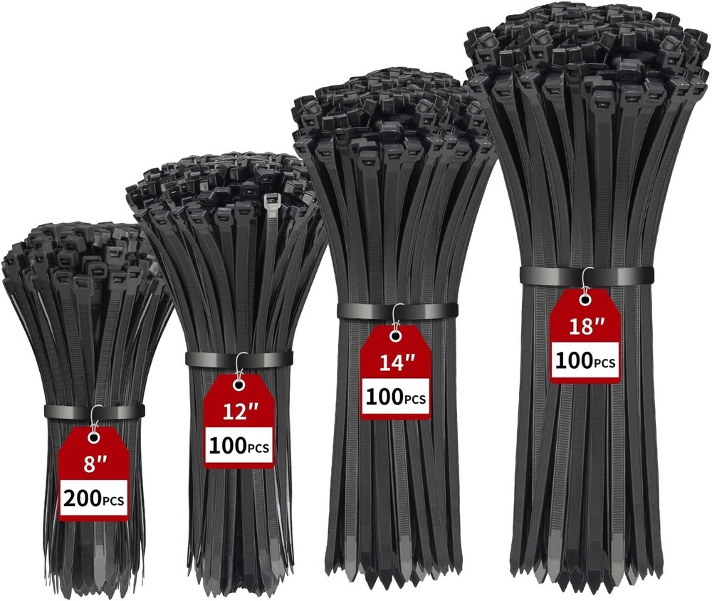 500 Pack Heavy Duty Black Zip Ties - Assorted Sizes for Ultimate Strength