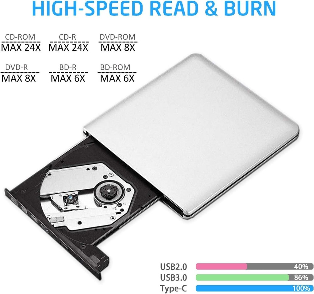 USB C Type C 3.0 External 3D HD Blue ray Player for MacBook pro silver